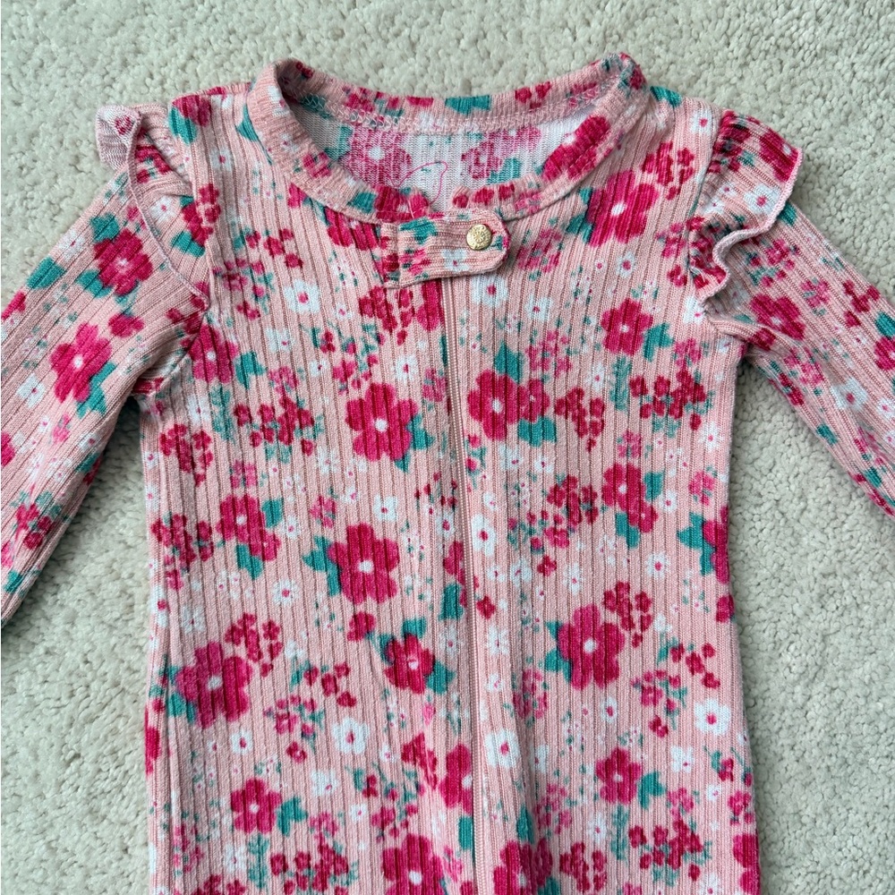dELiA*s Pink and Red Floral Kids One Piece Footie - Picture 2 of 11